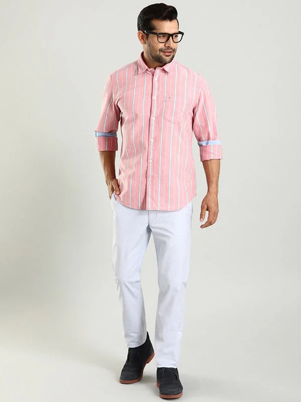 Indian Terrain Men's Slim Fit Solid Blue Trousers